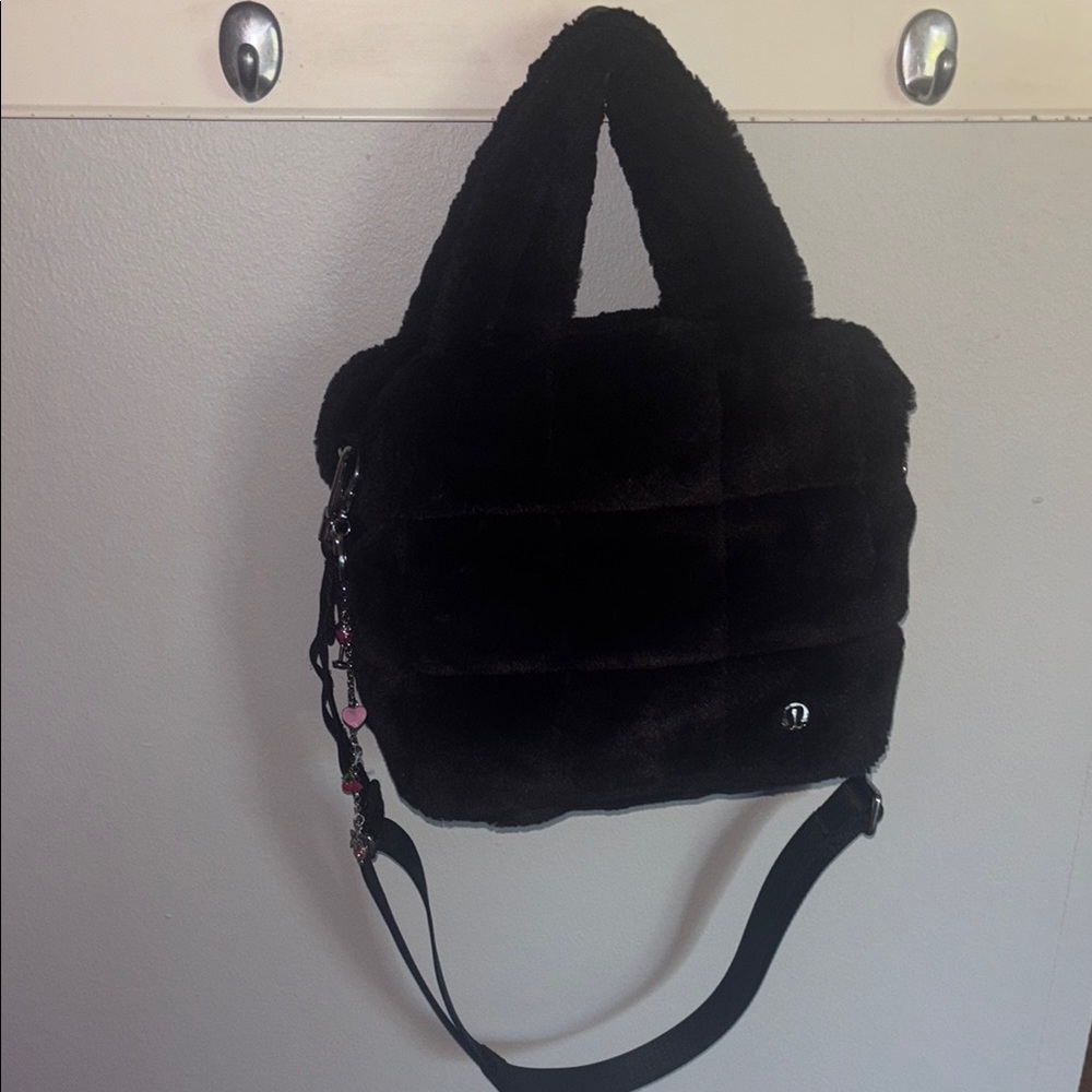 Lululemon Black Quilted Faux Fur Tote Bag